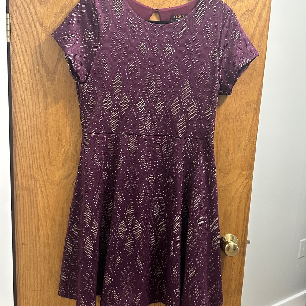Renee C Purple Fit and Flare Dress Casual Short Sleeve